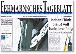 Titelblatt der Zeitung Fehmarnsches Tageblatt vom 6. Oktober 2004