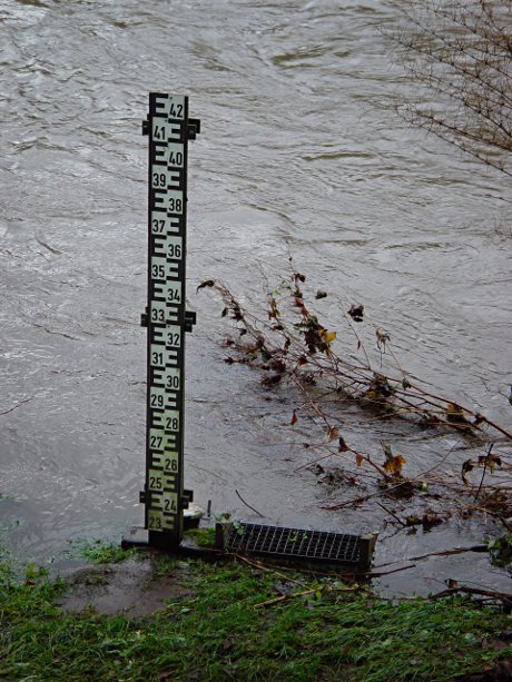 Foto: Pegellatte bei mittlerem Hochwasser