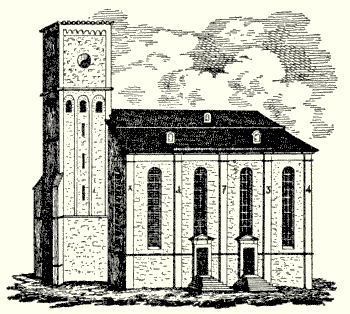 Zeichnung, Gebude der reformierten Kirche in Solingen, 1837