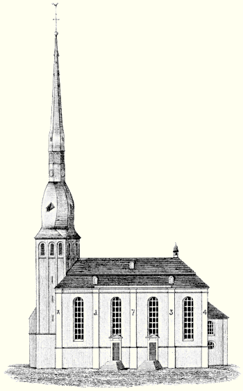 Zeichnung, reformierte Kirche Solingen vor dem 13. August 1832