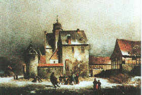Bild: Schloss Nesselrath - Gemlde von Friedrich August de Leuw im Jahre 1843
