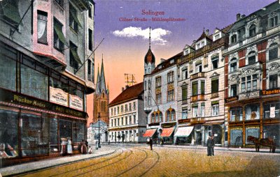 Alte, kolorierte Postkarte - Solingen, Mühlenplätzchen