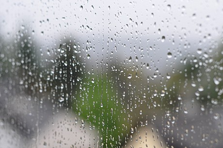 Foto: Regentropfen an der Fensterscheibe
