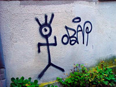 Graffiti - Strichmnnchen mit drei Haaren, Tag OBAR?